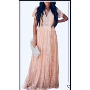 Cottagecore  Boho Blencot Lace Maxi Dress  Sz Xl Peach  V-neck Coquette